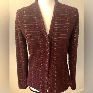 Anne Fontaine Cardigan Jacket Textured w/ 7 snap enclosures Size Small Burgundy